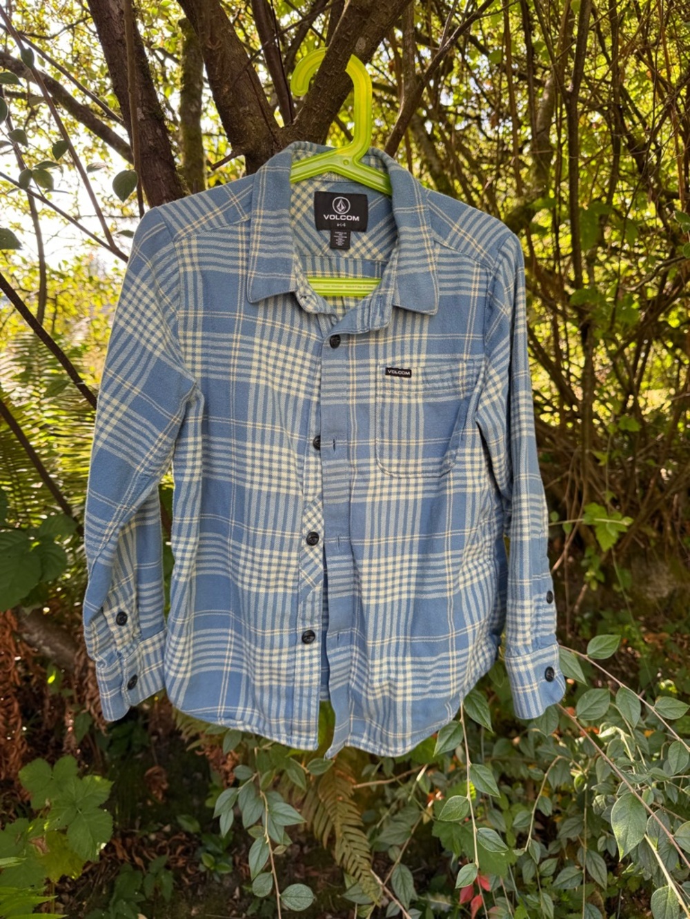 Volcom Light Blue and White Plaid Button-Down Shirt